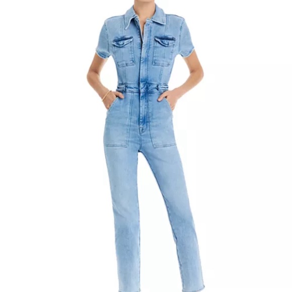 Good American Pants - Good American Light Blue Denim Short-Sleeve Jumpsuit